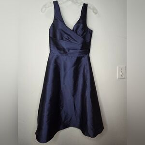 Alfred Sung Peau de Soie Fit & Flare cocktail Dress pockets midnight D62…